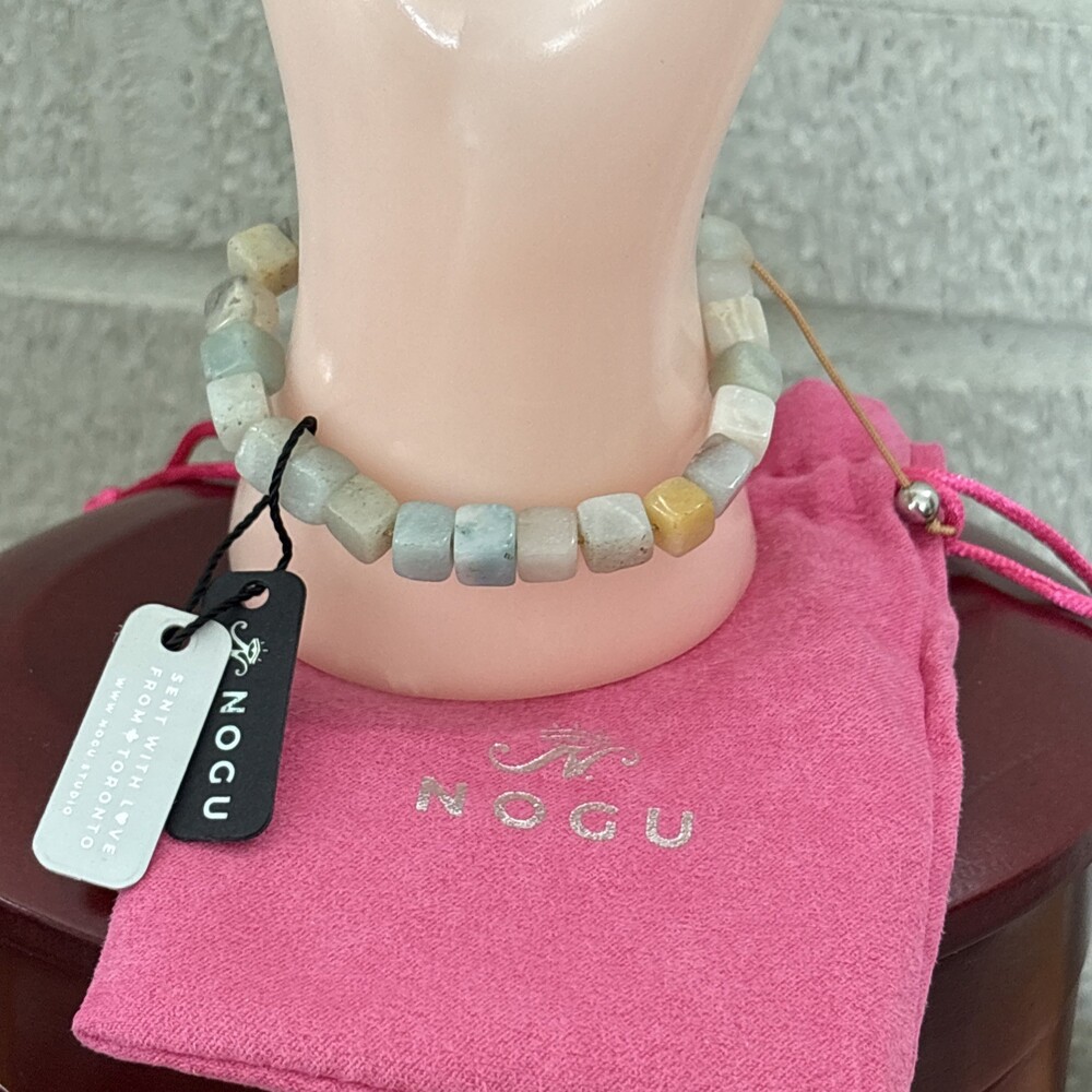 NOGU Natural Square Stone Beaded Women's Bracelet Green Gray White Adjustable